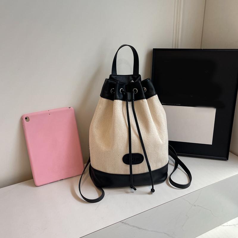Fashion Designer Patchwork Bucket Bag for Women Drawstring Canvas Backpacks Girls Large Capacity School Shoulder Bags Handbags CLE
