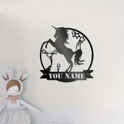 Metal Unicorn Wall Art Custom Name Sign Bedroom Living Room Decor Sculpture