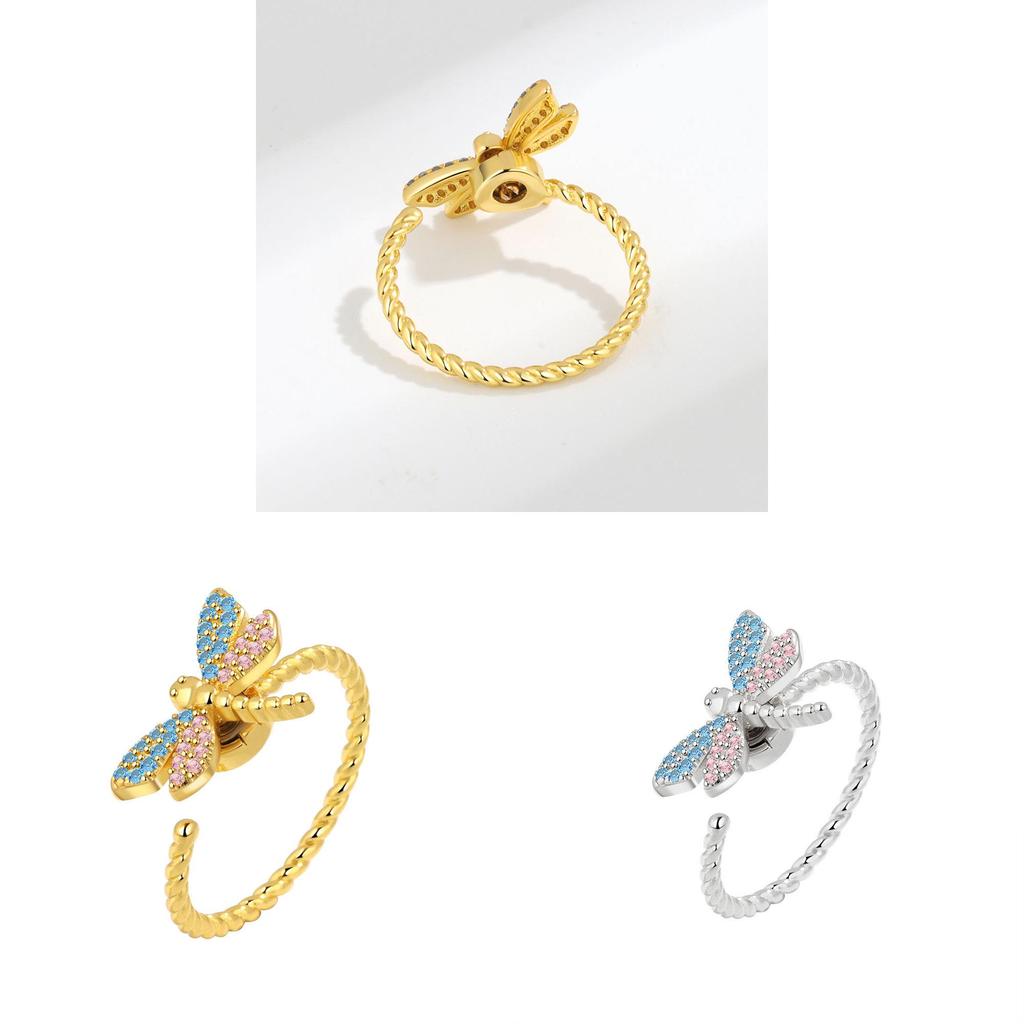 Dragonfly Adjustable Ring With Cubic Zirconia For Trendy Womens Jewelry Accessories