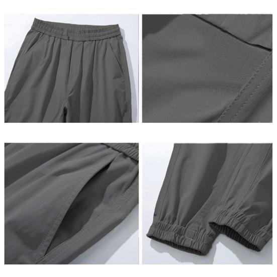 Mid-Rise Elastic Waistband Logo Print Pockets Men Pants Solid Color Casual Sweatpants Streetwear