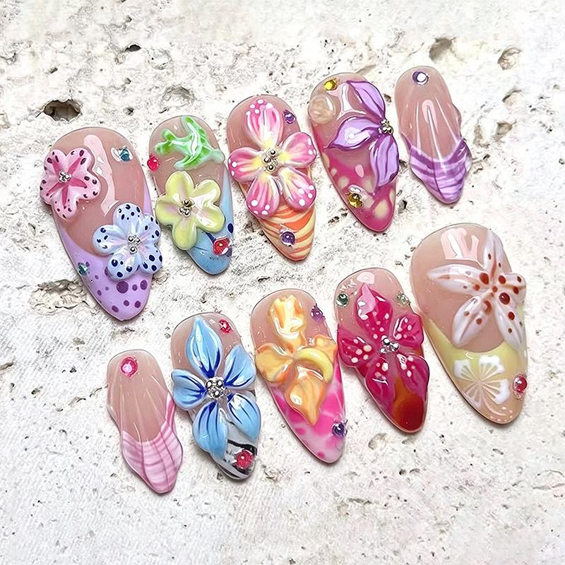 Summer European American 3D Strawberry Cherry Almond Nail Art Gel Tips