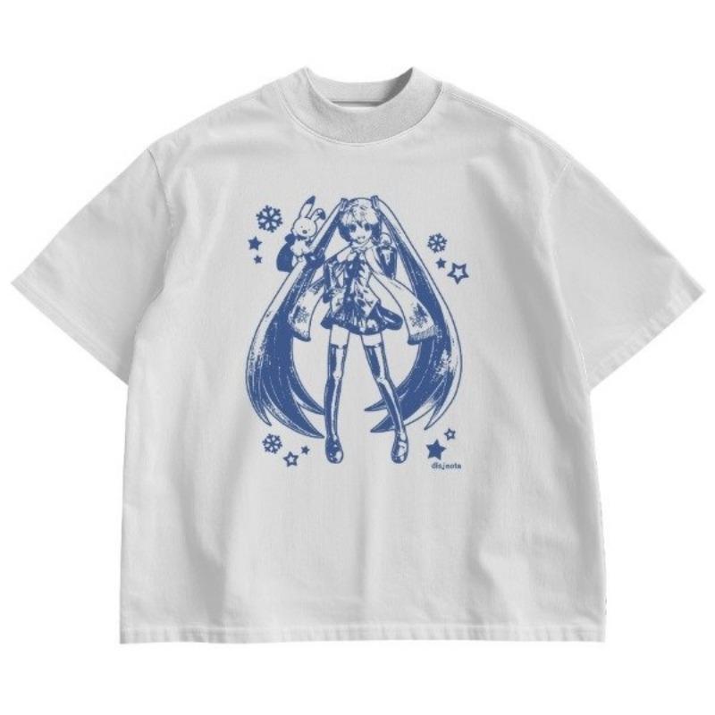2026 New Hatsune Miku Anime Collaboration Shortsleeved Pure Cotton Tshirt Summer Anime Japanese Style Printed Ins Trendy Top