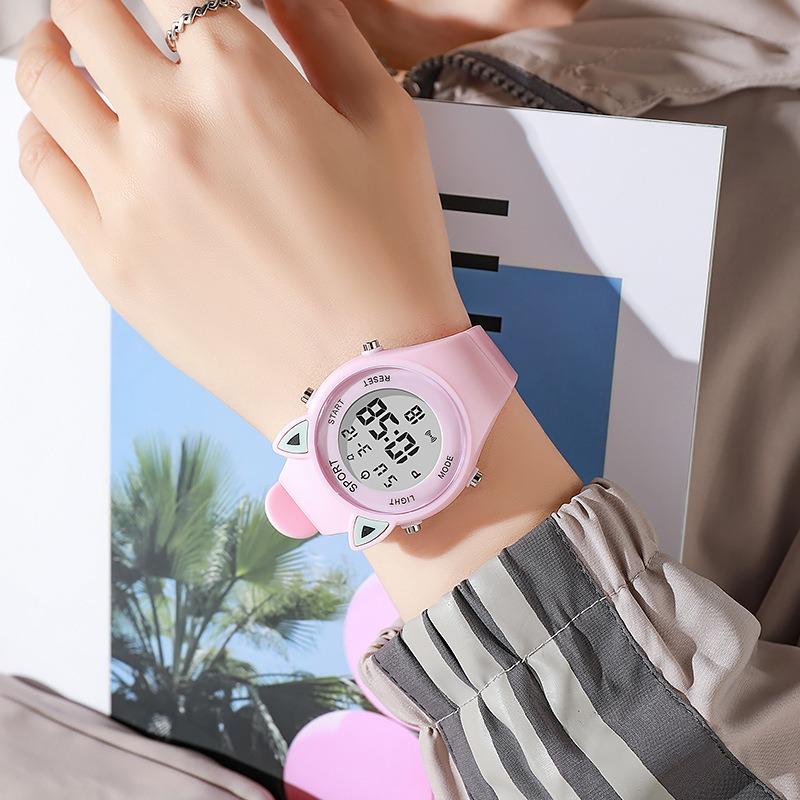 3D Cat-ear Men Women Watches Kids Sports Electronic Watches for Girls and Boys Student Waterproof LED Digital Wristwatch Gifts
