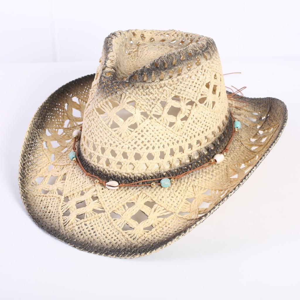 Popular European and American Classic Hollow Western Cowboy Hat Men's and Women's Fashion Vacation Breathable Sunshade Straw Hat
