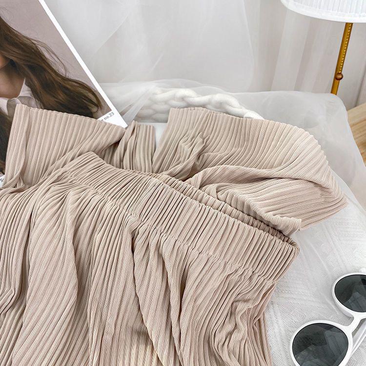 High-Waisted Ice Silk Pleated Wide-Leg Women's Pants: Slimming, Versatile, Floor-Length, Sun Protection, Mosquito Repellent, Casual Summer Wear