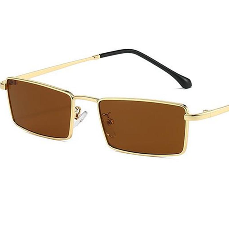 

Fashion Sun Glasses Unisex Anti-UV Spectacles Rectangle Eyeglasses Alloy Frame Ornamental Retro Simplity Sunglasses as picture коричневый