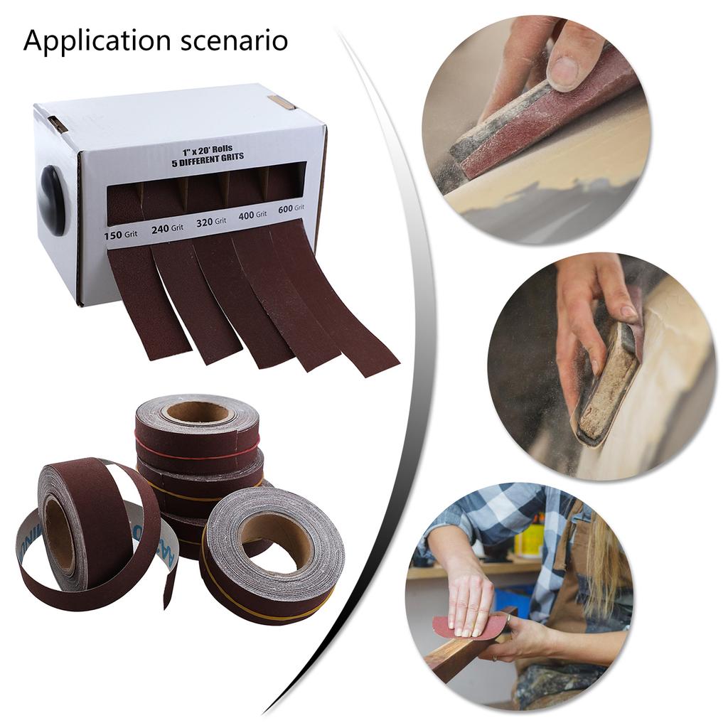 Multiple Grains Sandpaper Cloth Roll Set 150 To 600 Grits Aluminum Oxide 2.5cmx6m Suitable for Wood & Metal Finishing