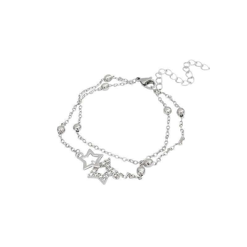 Korean Style Double Layered Hollow Star Bracelets for Women Girls Sweet Cute Fine Chain Bracelets Daily Wear Jewelry Accessories