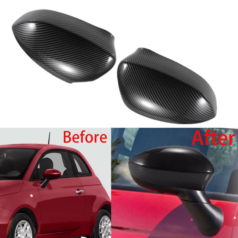 Pour Fiat 500 2007- Cache Coque Capuchon de Rétroviseur Latéral Fibre de Carbone/Noir Brillant Accessoires de Rétroviseurs Latéraux de Porte