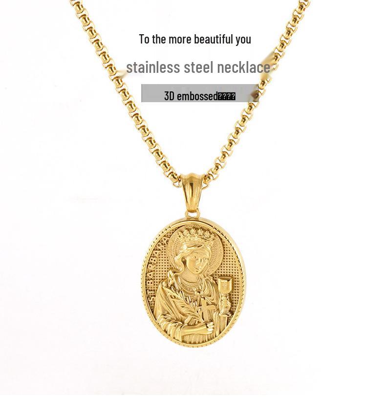 3D Relief Patin Edelstahl Anhänger Halskette - Herren Trendiger 18K Europäischer Retro Titanstahl Schmuck