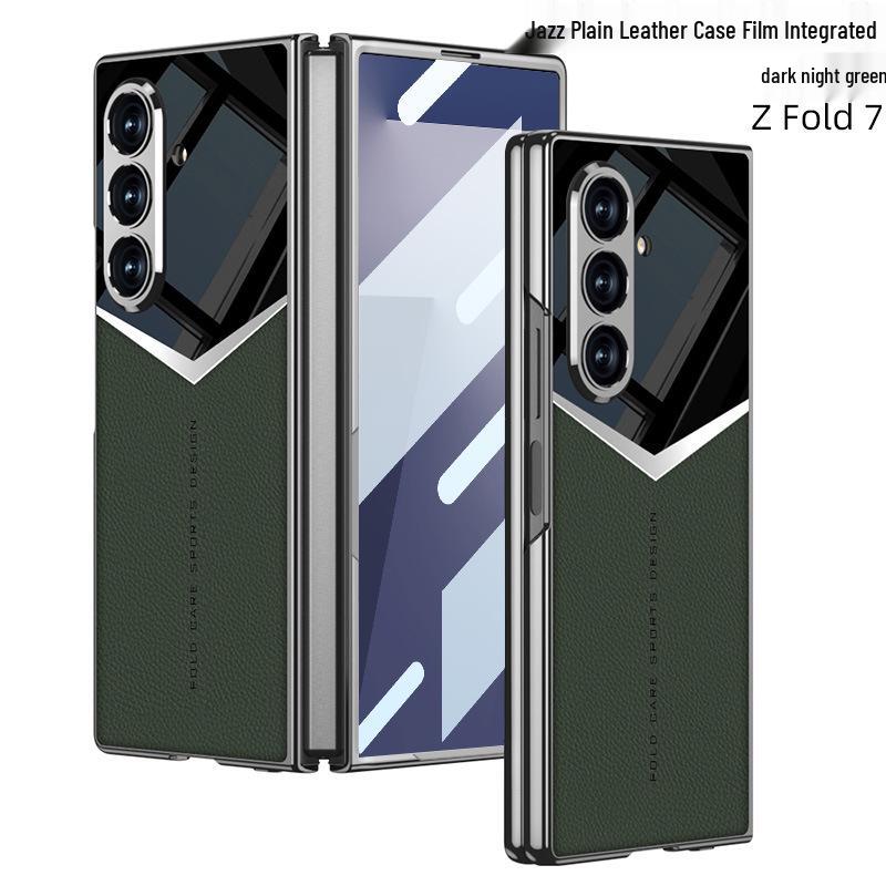 Samsung ZFold7 Electroplated Solid Color Leather Phone Case - Foldable Cover