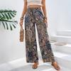 Summer New Fashion Versatile Printed Casual Wide Leg Pants for Women European American Style Ladies Bottoms