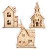 Christmas Led Light Wooden House Village Unfinished Wood Xmas Village Ornament Luminous Christmas Desktop Holiday Home Decor