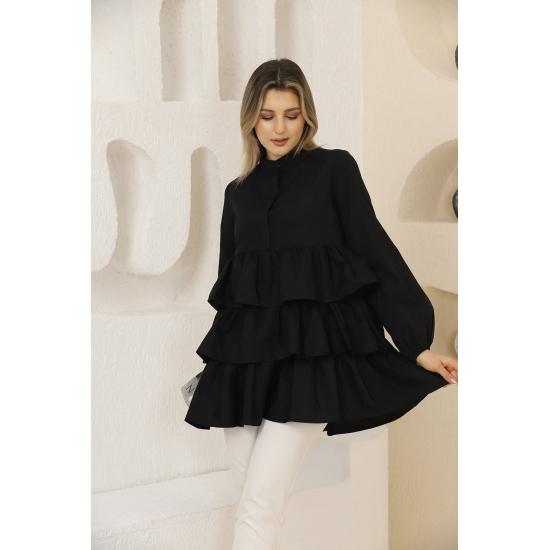 Women's Layered Sleeves Elastic Buttoned Tunic