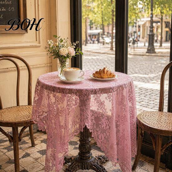 Anti-wrinkle Tablecloth Lace Tablecloth, Floral Table Cover, Retro Scalloped Oval Cover for Dining Table, Rustic Wedding Party Bridal Shower