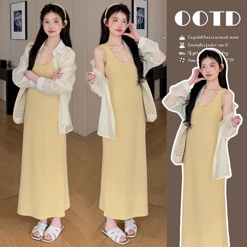 

Korean Style Maternity Skirt & Camisole Set with Sun Protection Shirt L [58-65 kg]