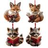 Yousheng Cute Forest Fox/Raccoon Reading Ornament 2D Flat Acrylic Christmas Ornaments Woodland Animal Xmas Tree Decoration for Nature-Themed Holiday