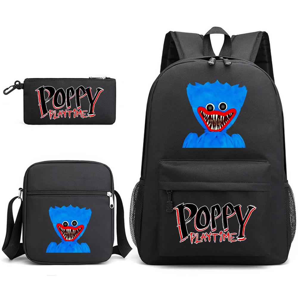 Friday Poppy Playtime Sausage Monster Doll Backpack Huggy Wuggy 3 PCS Set Book Bag for Boy Canvas Breathable Student School Bag