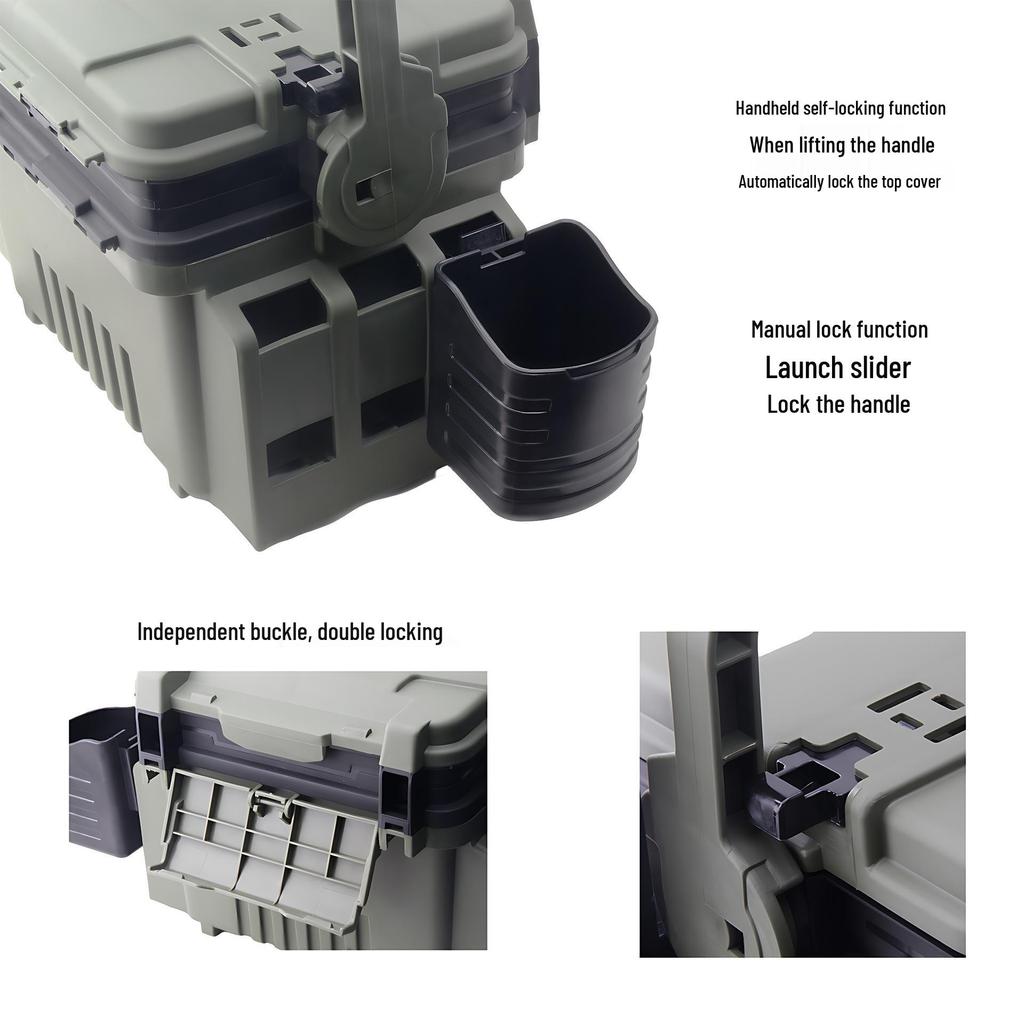 Fishing Tackle Box Set: Includes Large Capacity Storage Box, Rod Holder, Cup Holder, and Lure Storage.