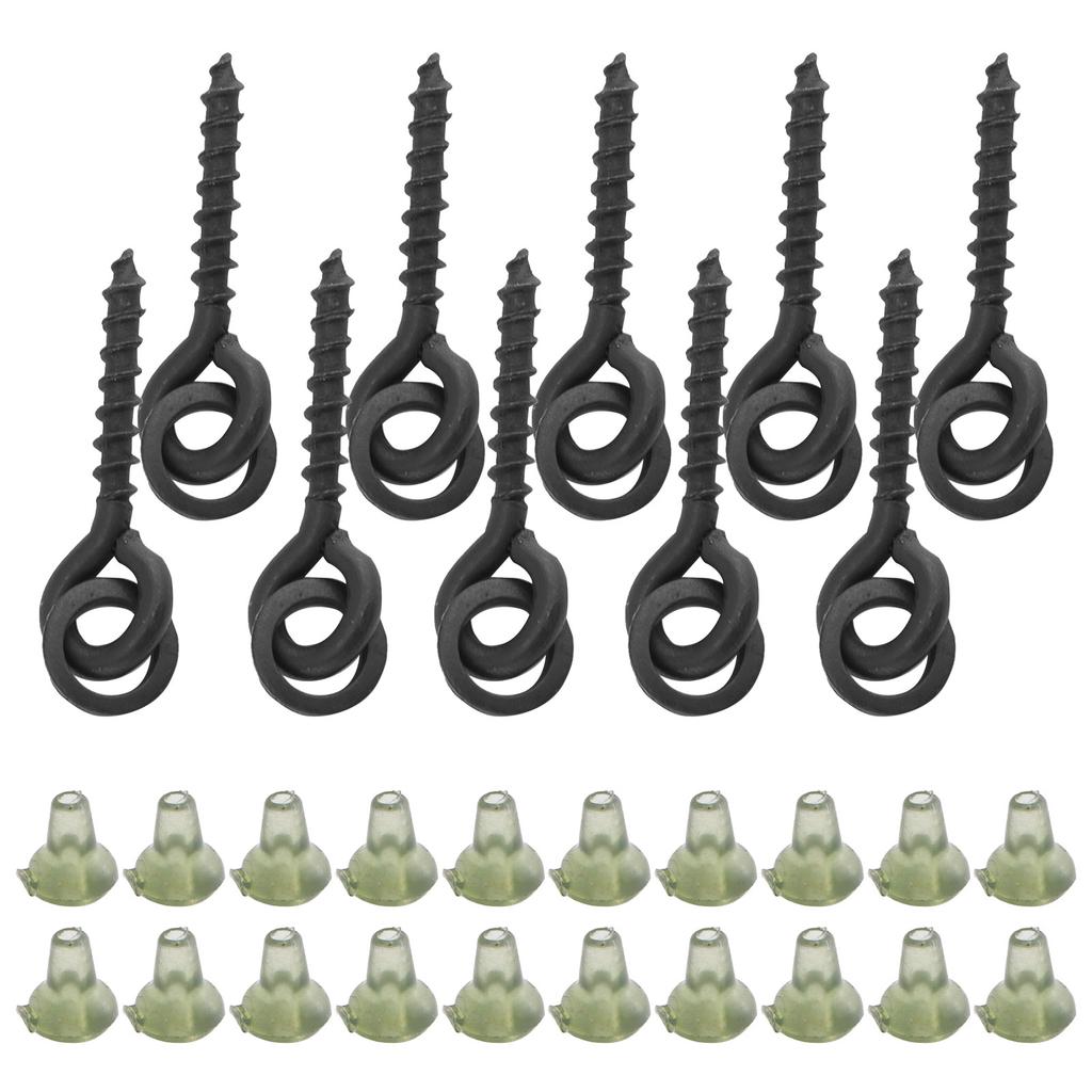 10Pcs Bait Screws with 20pcs Oval Rings Carp Rig Ring Stops Carp Fishing Tackle Hook ScrewGreen