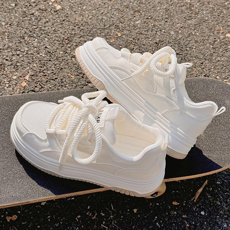 Milk Fufu Little White Shoes Women's 2025 New Summer Canvas Shoes Breathable Mesh Niche Original Thick-soled Heightening Board Shoes