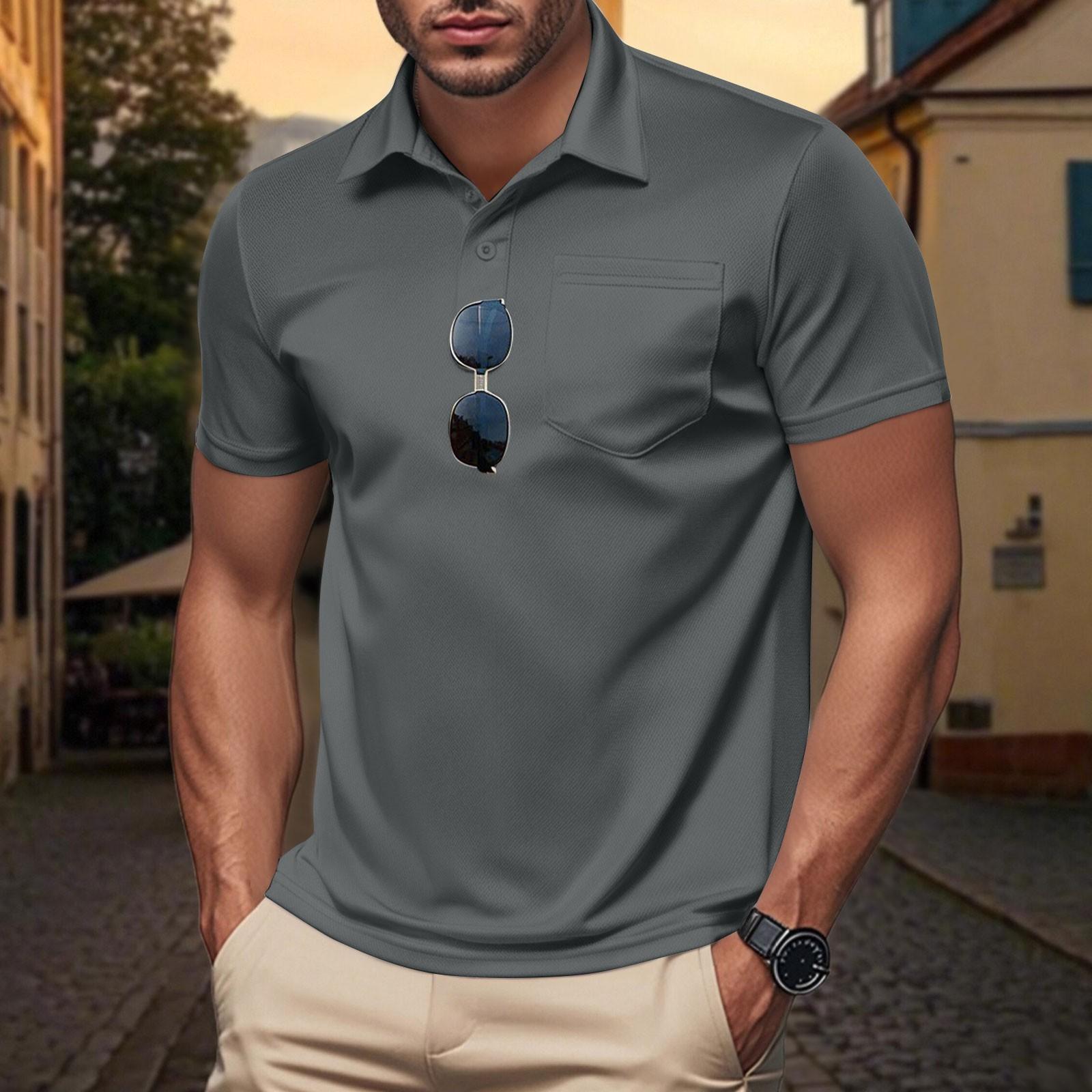 Men s Summer Sports Casual Breathable Mesh Button-down Collar Color Men s Shirt L