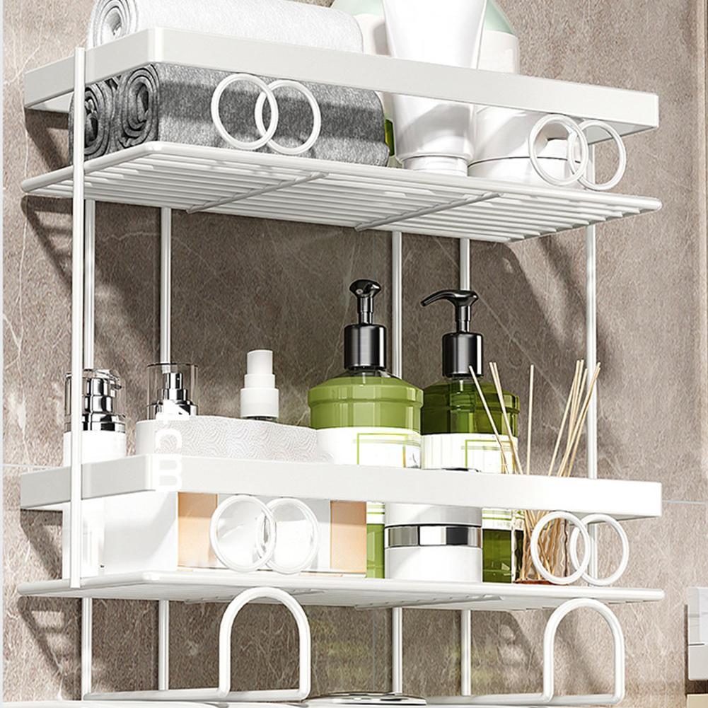 Over Toilet Storage Shelf Bathroom Storage Organizer With No Drill Adhesive Hook Metal Punch-Free Toilet Tank Organizer Rack