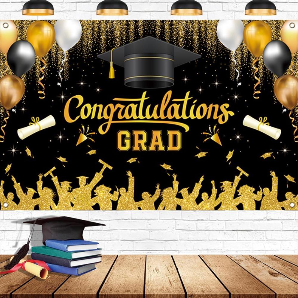 Herzlichen Glückwunsch Absolventen Hintergrund Glitzer Happy Graduation Banner Erwachsene Kinder