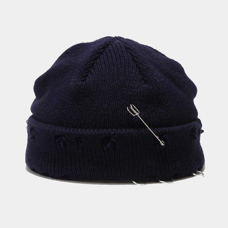 1pc Winter Harajuku Y2k Style Knitted Beanies Hats for Women,outdoor Fashion Warm Thick Flanging Metal Ring Short Hat Fleece Cap
