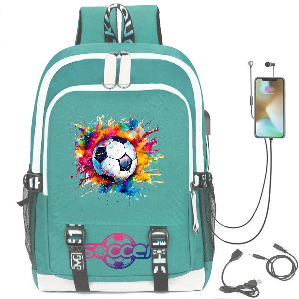Football Star Printed Schoolbag Backpack Usb Charging Student Backpack Computer Bag