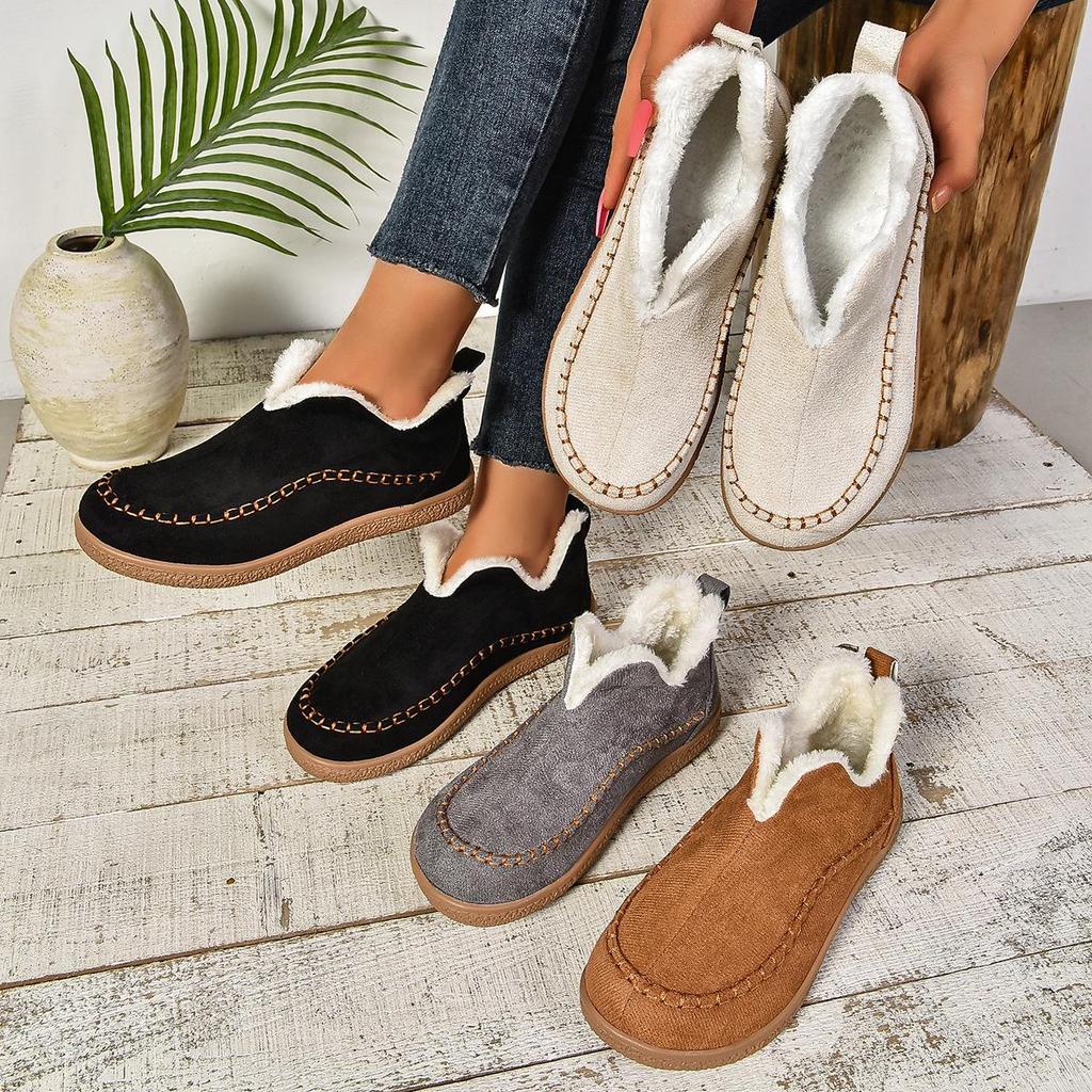 2024 Winter Women's Large Size Warm Flat Cotton Shoes with Velvet Lining