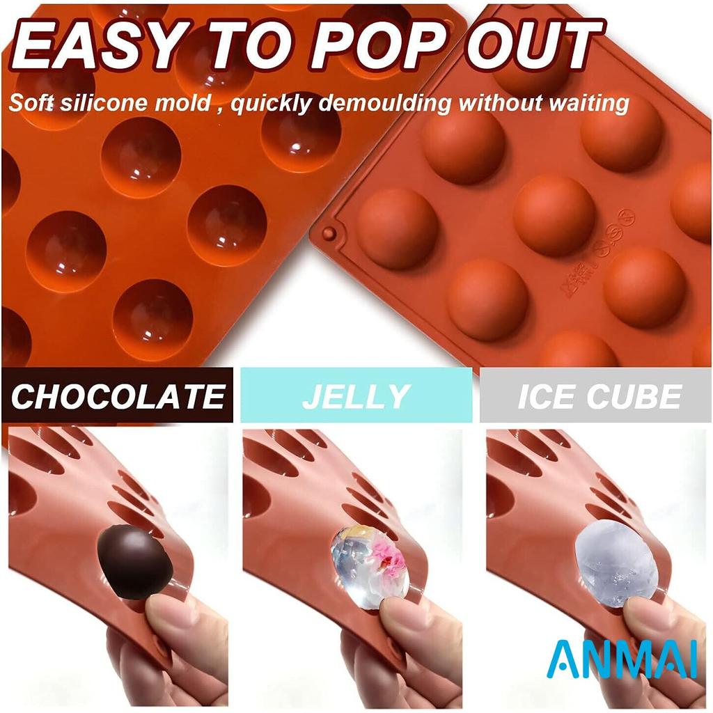 Anmai Silicone Semi Sphere Mold 15 Cavities Non-Stick for Jelly Chocolate Cake 29x17x1 Cm
