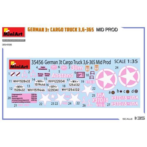 Miniart 1/35 Scale German 3-ton Cargo Truck 3.6-36S Mid-Model Plastic Model MA35456 (Combat Vehicle)