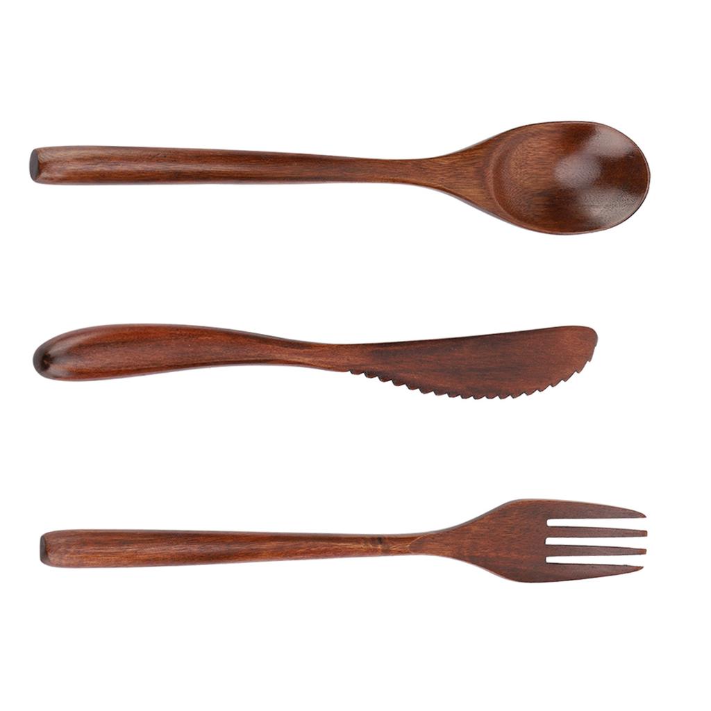 Wiederverwendbares Geschirrset aus Holz im japanischen Stil (Messer & Gabel & Löffel Nur)