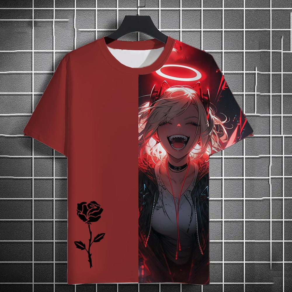Summer Anime Girls Rose 3D Print T-Shirts Streetwear Men Fashion Oversized O-Neck Short Sleeved T Shirt Tees Tops Clothing