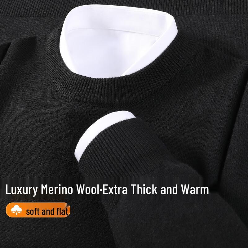 SNOWFLYING Men s Thickened Lamb Wool Blend Round Neck Sweater M