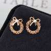 Cute Gold Bow Pearl Stud Earrings with Zircon for Girls Trendy Elegant Ear Accessories