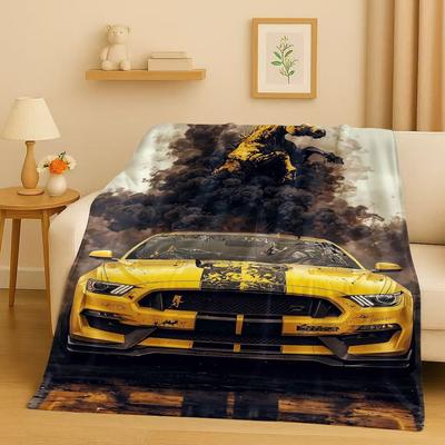 New Mustang Racing Car Logo Flannel Blanket,Ultra Soft Warm Plush Throw for Home Bedroom Bed Sofa Cover Picnic Kids Office