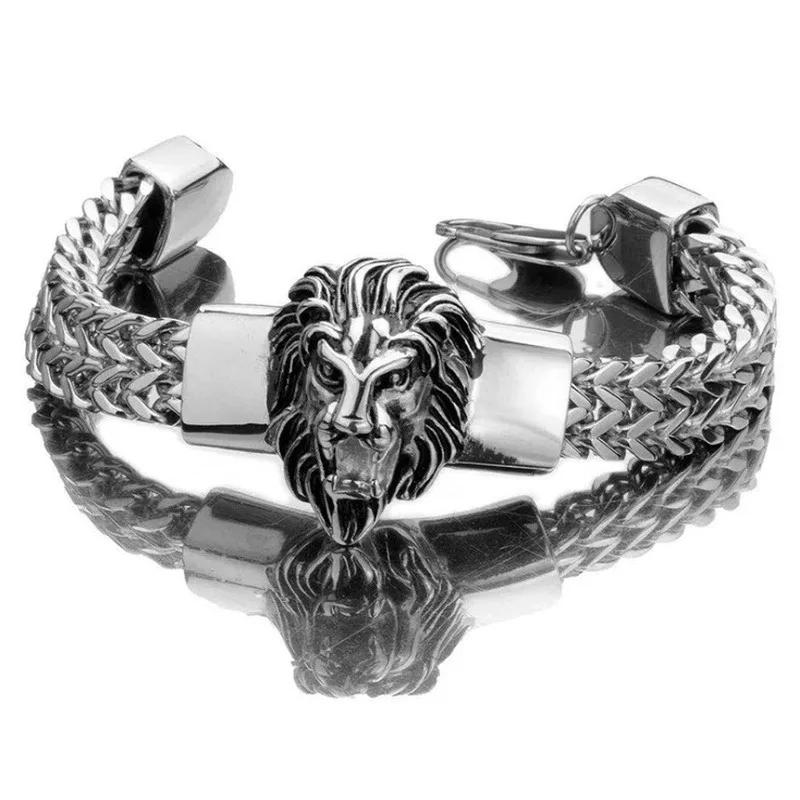 Fashion Gold Color Lion King Charm Bracelet for Men Rock Punk Wristband Jewelry Gift