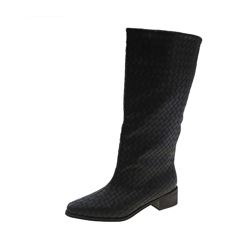 Fashion 2025 New High Quality Autumn Winter Woven Retro Mid-calf Boots Fashion Pointed Head Loose Straight Sleeve Ankle Boots for Women