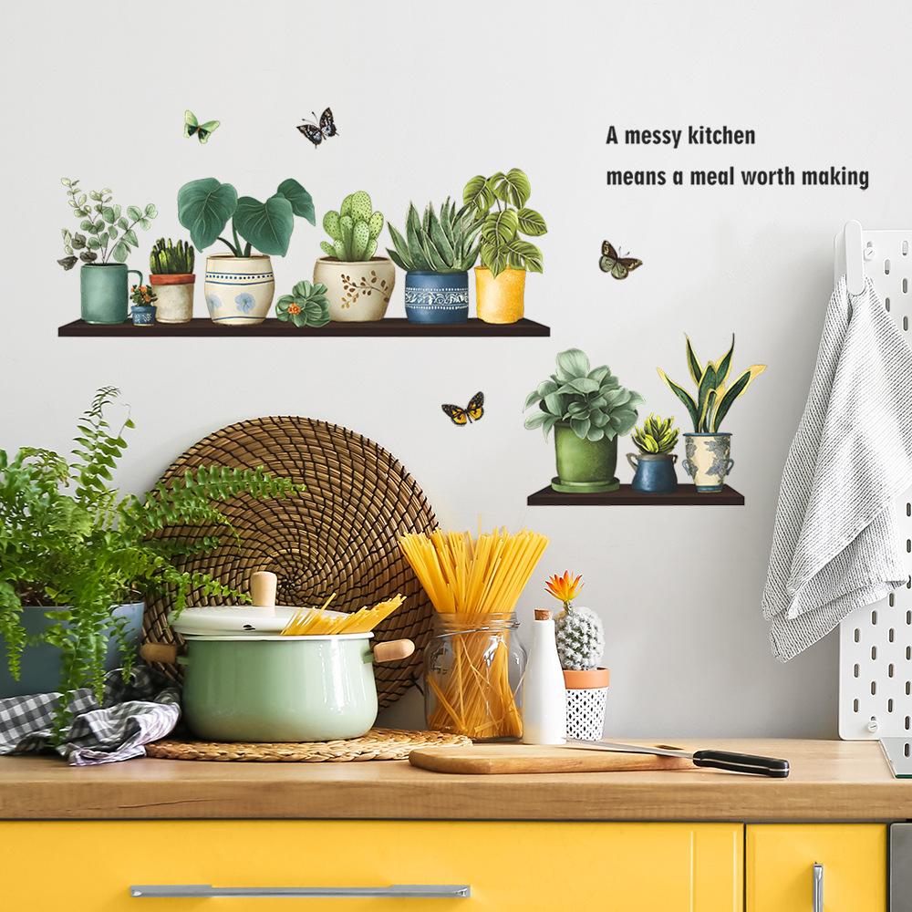Creative Plant Potted Plants and Inspiring Slogan Kitchen Home Decoration Wall Stickers