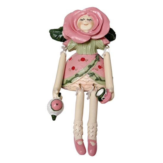 Fairy Statue Rose Holding A Tea Cup Shape Figurine with Movable