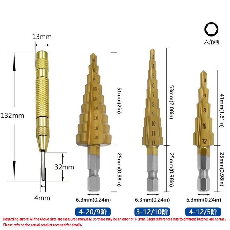 3-12 mm 4-12 mm 4-20 mm HSS Titanium Coated Step Drill Bit High Speed Steel Metal Wood Hole Cutter Cone Drilling Tool