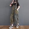 Salopette in denim con stampa floreale oversize casual per donna, jeans larghi a gamba larga, tute e tute cargo con cinturini, pantaloni larghi