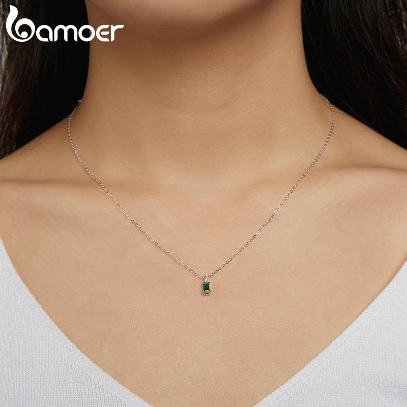Bamoer 925 sterlingsølv grønn zirkon anheng halskjede for kvinner fine smykker belagt gull lenkekjede kvinner smykker gave