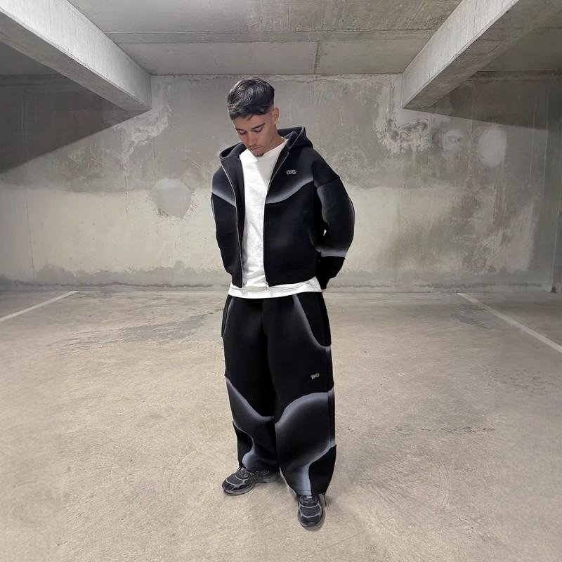 Gothic Streetwear Hooded Zip-Up Sweatshirt Set