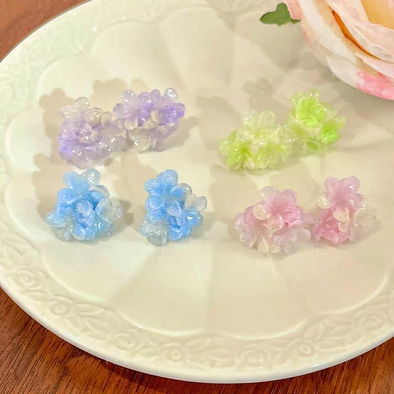 Colored Embroidered Ball Flower Stud Earrings For Women Contrasting Resin Flower Earrings Sweet  Ear Jewelry Accessories