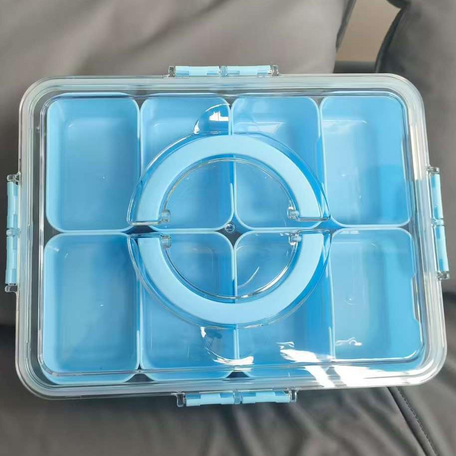Eight-Compartment Transparent Food-Grade Storage Box for Salads and Spices