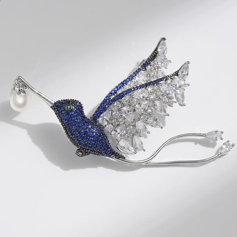 Elegant Hummingbird Freshwater Pearl  Zircon Brooch by Bo Xin Yun