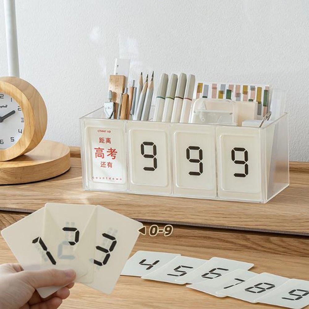 

3 Grids Pencil Holder with Calendar Countdown Sign Desk Organizer Pen Holder Office